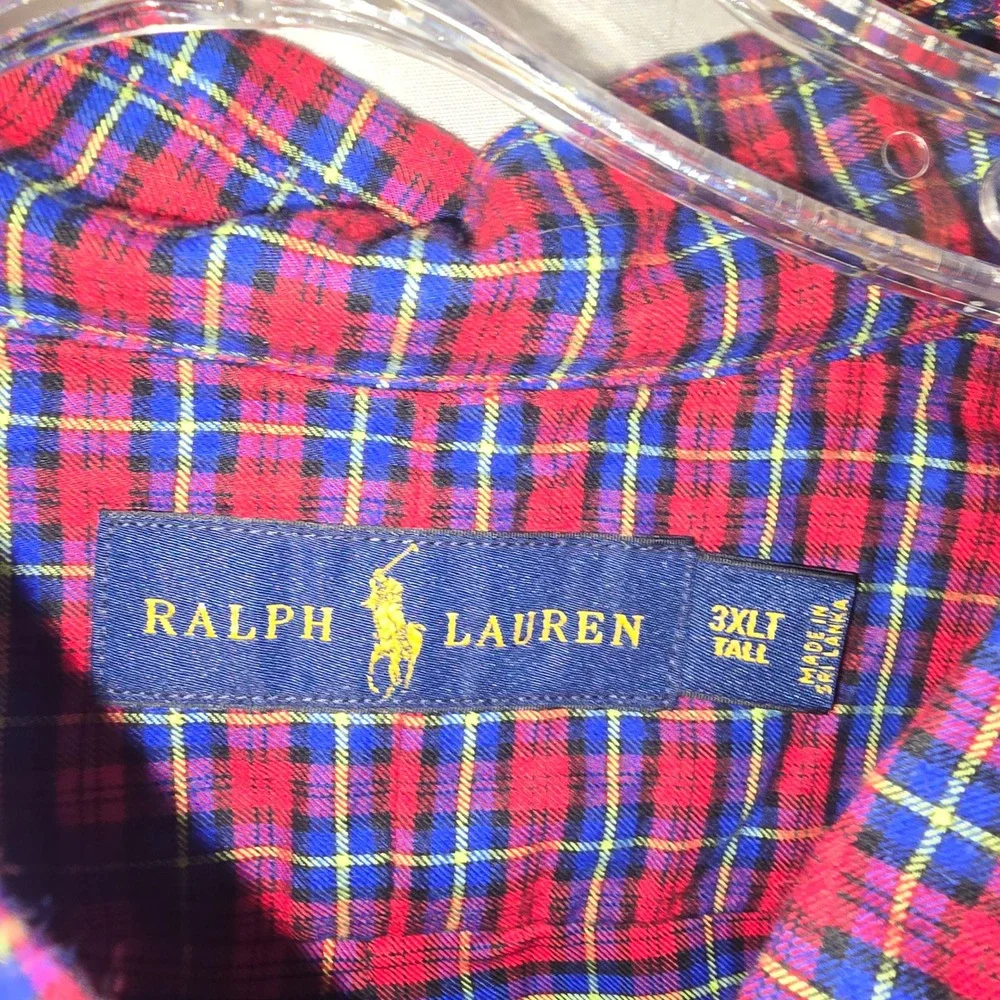 Ralph Lauren Button Down Shirt 3XLT Men Red Blue Plaid Long Sleeve Tall